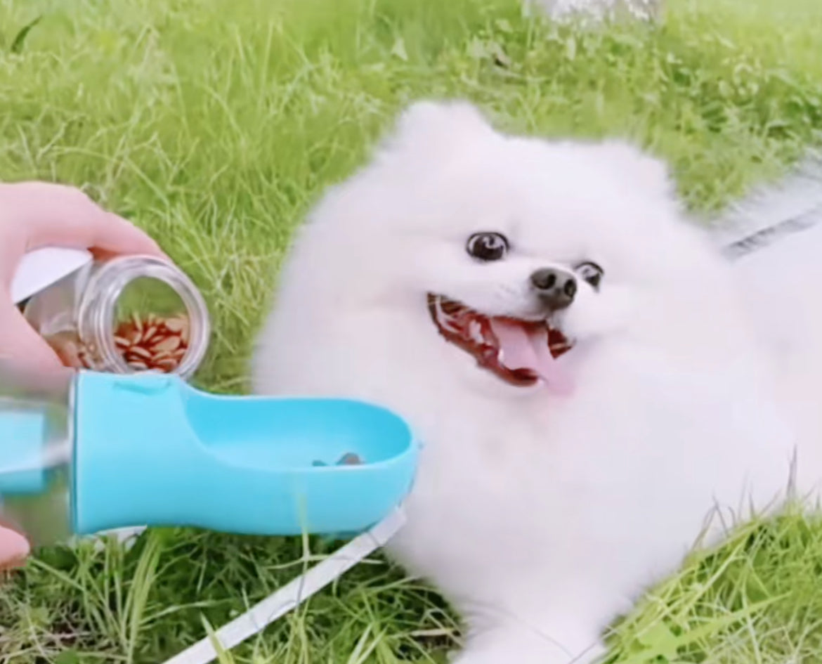 On-the-Go Dog Water Bottle & Feeder – Portable, Leakproof, Easy One-Hand Use